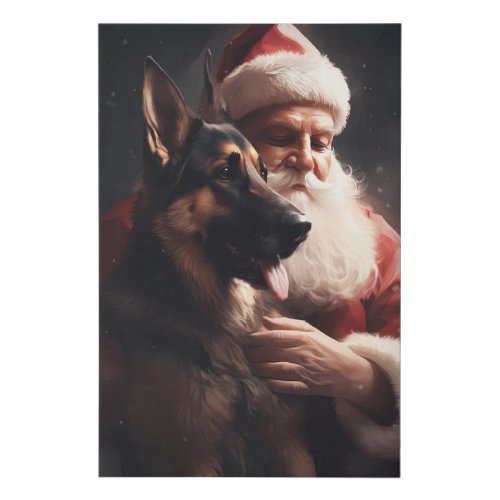 German Shepherd With Santa Claus Festive Christmas Faux Canvas Print