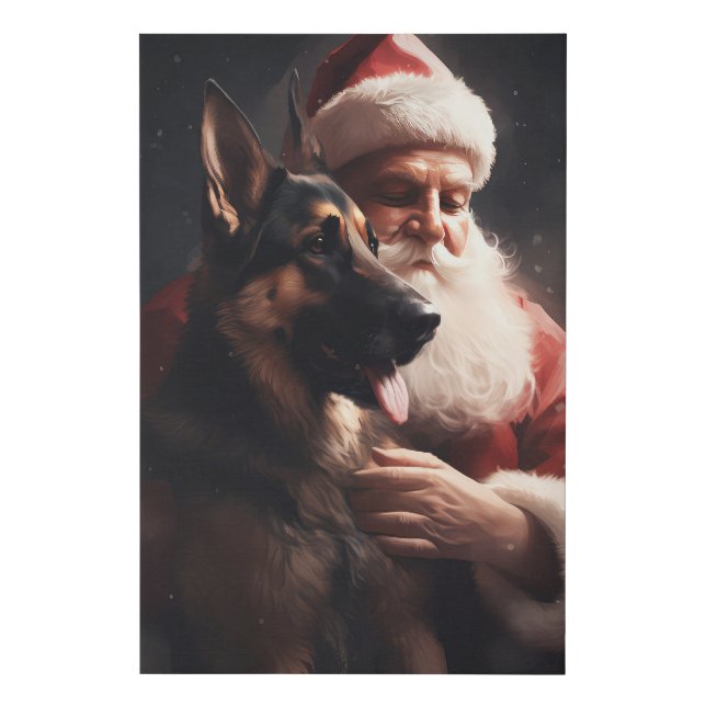 German Shepherd With Santa Claus Festive Christmas Faux Canvas Print (Front)