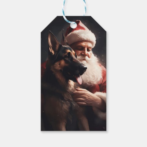 German Shepherd With Santa Claus Festive Christmas Gift Tags