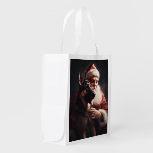 German Shepherd With Santa Claus Festive Christmas Grocery Bag