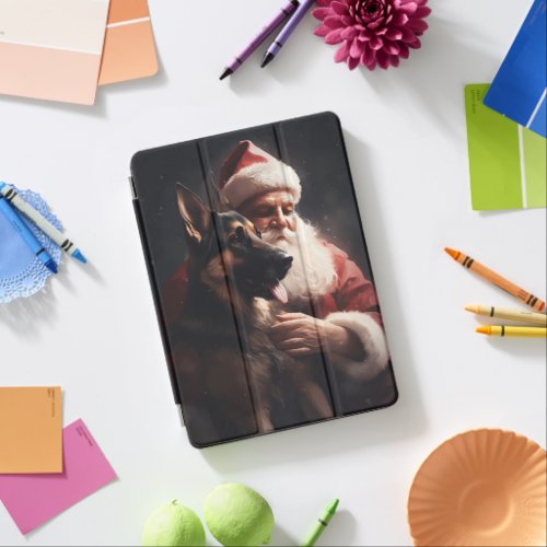 German Shepherd With Santa Claus Festive Christmas iPad Air Cover