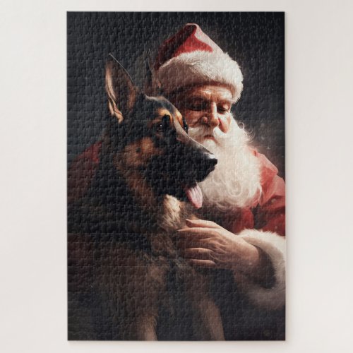 German Shepherd With Santa Claus Festive Christmas Jigsaw Puzzle