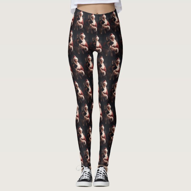 German Shepherd With Santa Claus Festive Christmas Leggings (Front)