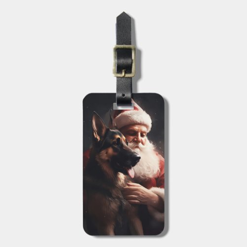 German Shepherd With Santa Claus Festive Christmas Luggage Tag
