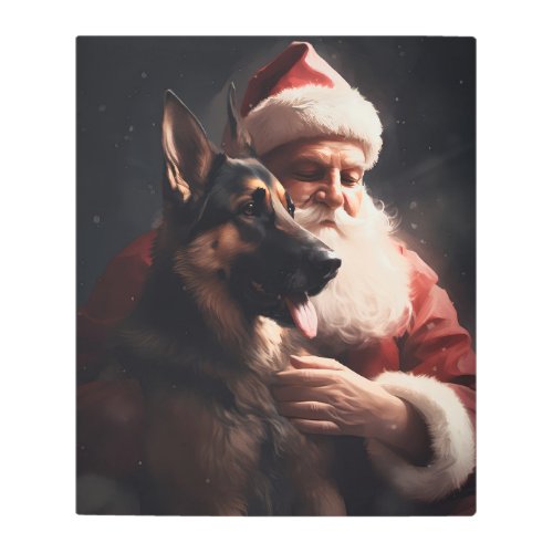 German Shepherd With Santa Claus Festive Christmas Metal Print