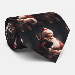 German Shepherd With Santa Claus Festive Christmas Neck Tie