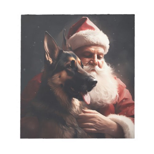 German Shepherd With Santa Claus Festive Christmas Notepad