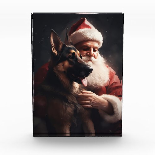 German Shepherd With Santa Claus Festive Christmas Photo Block