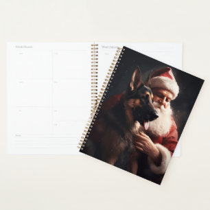 German Shepherd With Santa Claus Festive Christmas Planner