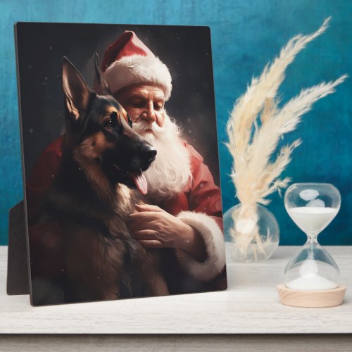 German Shepherd With Santa Claus Festive Christmas Plaque