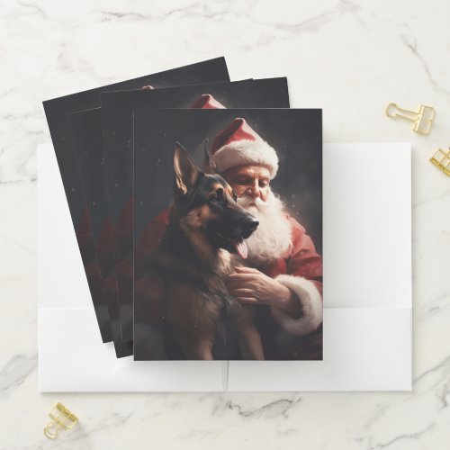 German Shepherd With Santa Claus Festive Christmas Pocket Folder