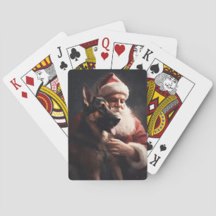 German Shepherd With Santa Claus Festive Christmas Poker Cards