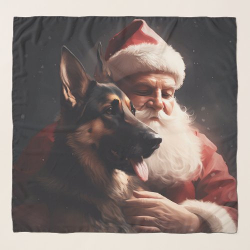German Shepherd With Santa Claus Festive Christmas Scarf