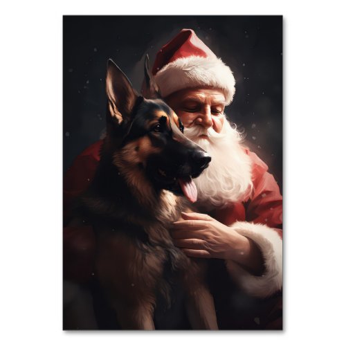 German Shepherd With Santa Claus Festive Christmas Table Number