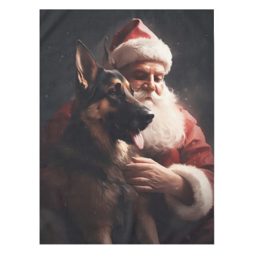 German Shepherd With Santa Claus Festive Christmas Tablecloth