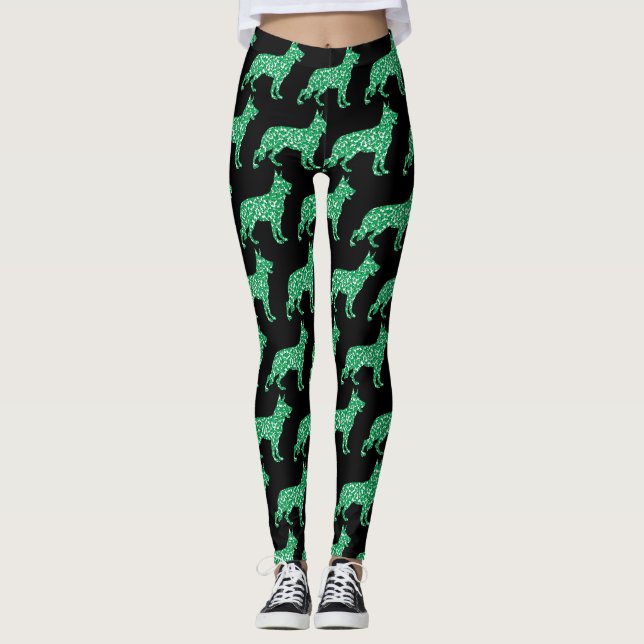 German Shepherd With Shamrocks Leggings (Front)