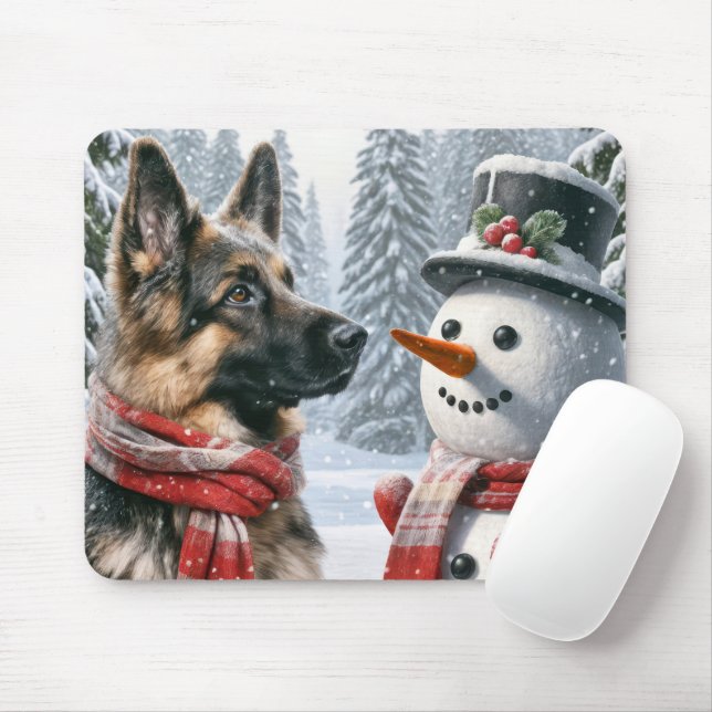 German Shepherd With Snowman Mouse Pad (With Mouse)
