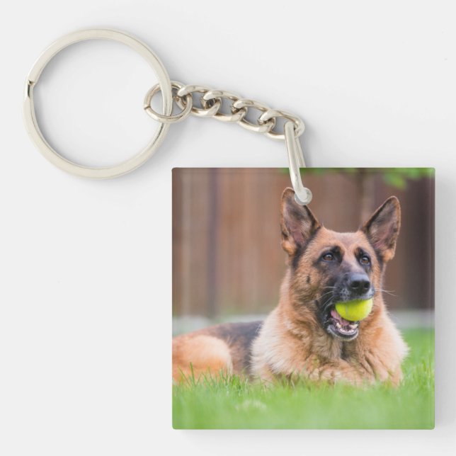 German Shepherd With Tennis Ball Keychain (Front)