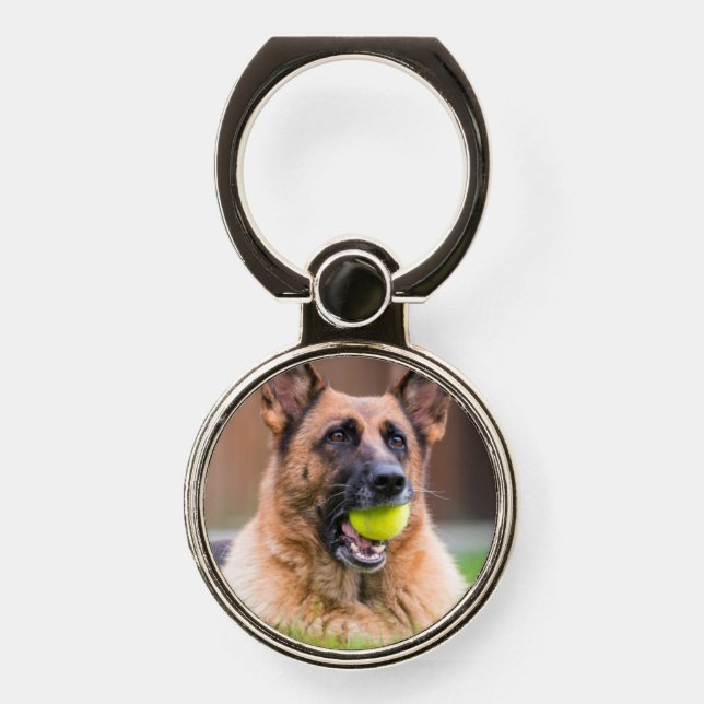 German Shepherd With Tennis Ball Phone Ring Stand (Front)