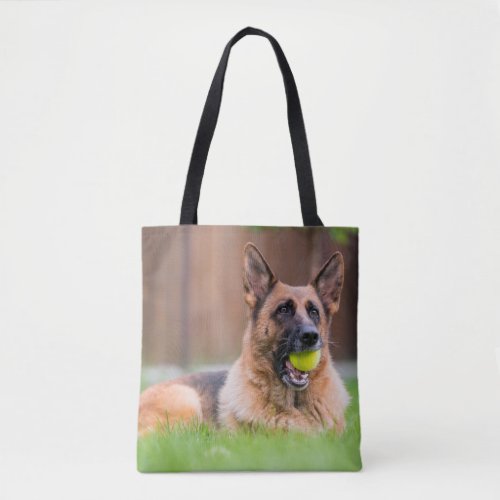 German Shepherd With Tennis Ball Tote Bag