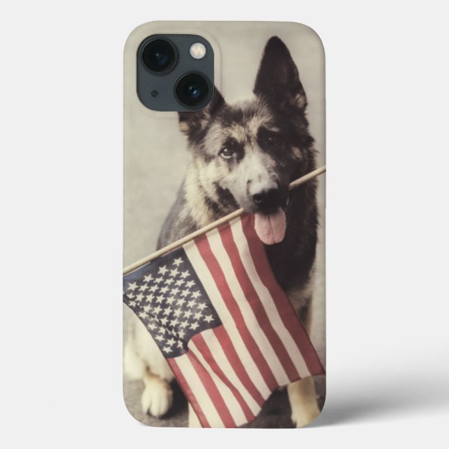 German Shepherd With US Flag Case-Mate iPhone Case (Back)