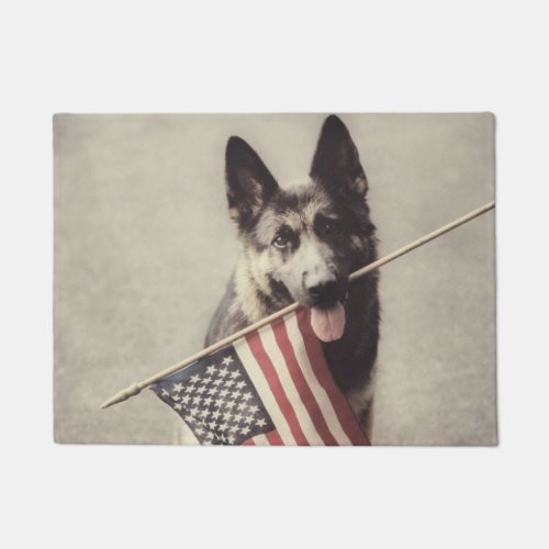 German Shepherd With US Flag Doormat