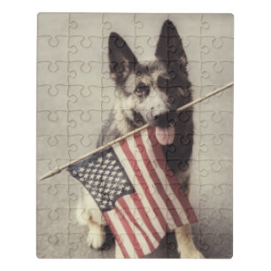 German Shepherd With US Flag Jigsaw Puzzle