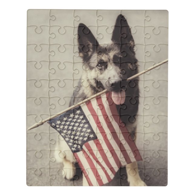 German Shepherd With US Flag Jigsaw Puzzle (Puzzle Vertical)
