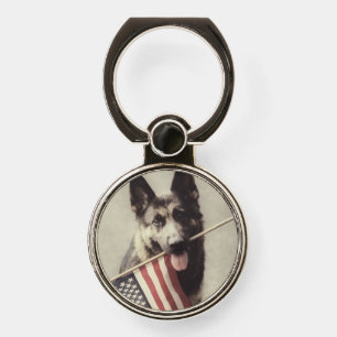 German Shepherd With US Flag Phone Ring Stand