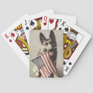German Shepherd With US Flag Poker Cards
