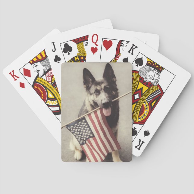 German Shepherd With US Flag Poker Cards (Back)