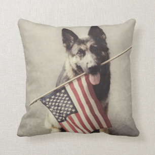 German Shepherd With US Flag Throw Pillow