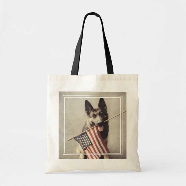 German Shepherd With US Flag Tote Bag (Front)