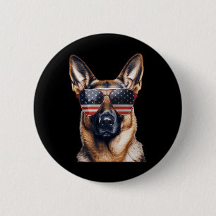German Shepherd With Usa Flag Independence Day 4th Button