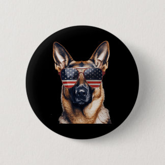 German Shepherd With Usa Flag Independence Day 4th Button