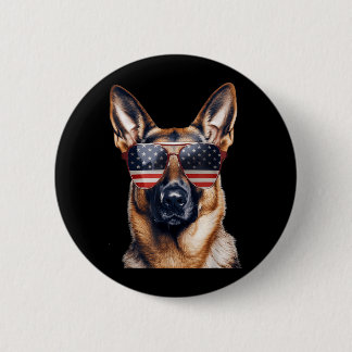German Shepherd with USA Flag Independence Day 4th Button