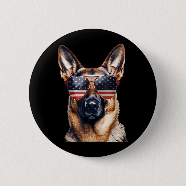 German Shepherd with USA Flag Independence Day 4th Button (Front)