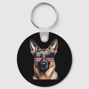 German Shepherd With Usa Flag Independence Day 4th Keychain
