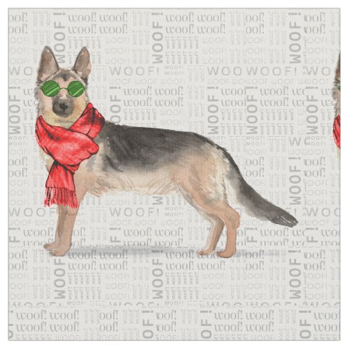 German Shepherd Woof Word Art Christmas Fabric