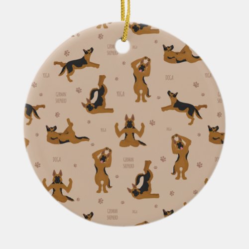 German Shepherd Yoga Ceramic Ornament