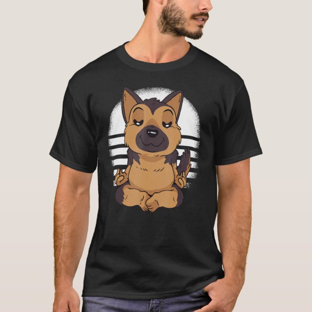 German Shepherd yoga meditation meditate Funny dog T-Shirt (Front)