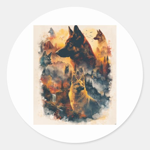German Shepherds Across Mythical Realms Classic Round Sticker