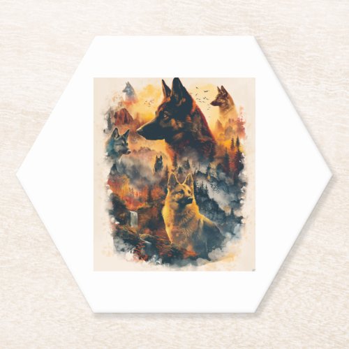 German Shepherds Across Mythical Realms Paper Coaster