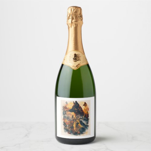 German Shepherds Across Mythical Realms Sparkling Wine Label