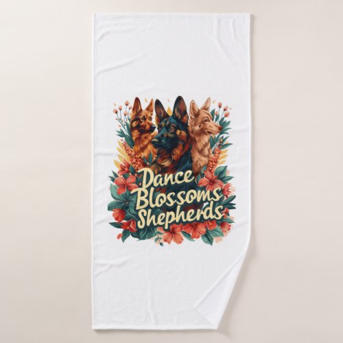 German Shepherds Amid Blossoming Gardens Bath Towel