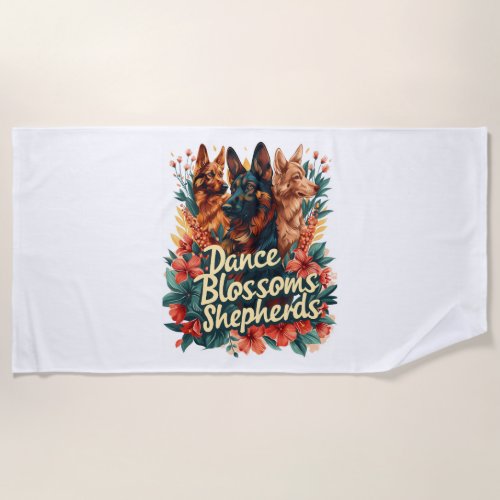 German Shepherds Amid Blossoming Gardens Beach Towel