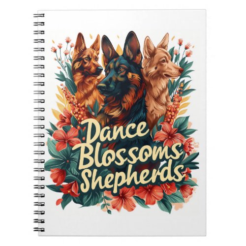 German Shepherds Amid Blossoming Gardens Notebook