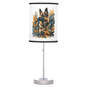 German Shepherds Amid Exotic Foliage Table Lamp