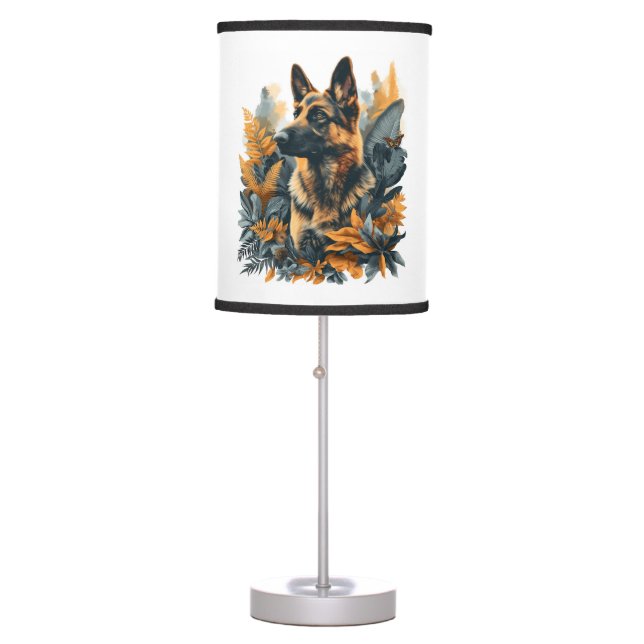 German Shepherds Amid Exotic Foliage Table Lamp (Front)