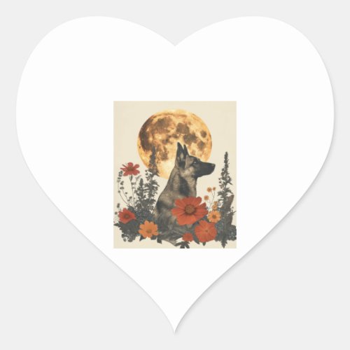 German Shepherds Amidst Blossoming Moons Heart Sticker